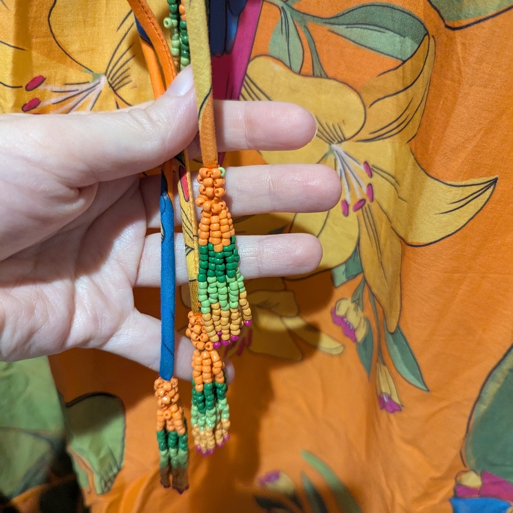 Farm Rio Fresh Macaws Orange Midi Dresss - Picture 6 of 8
